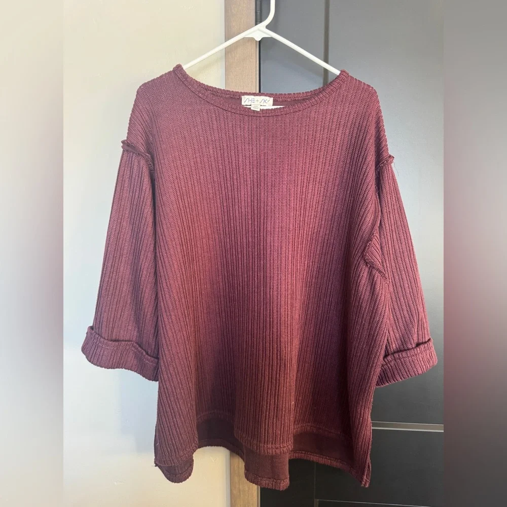 She + Sky Maroon Ribbed Sweater - Picture 1 of 3